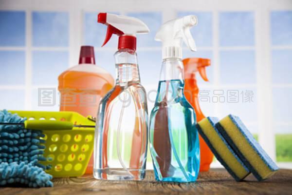 各类清洁用品、设备背景